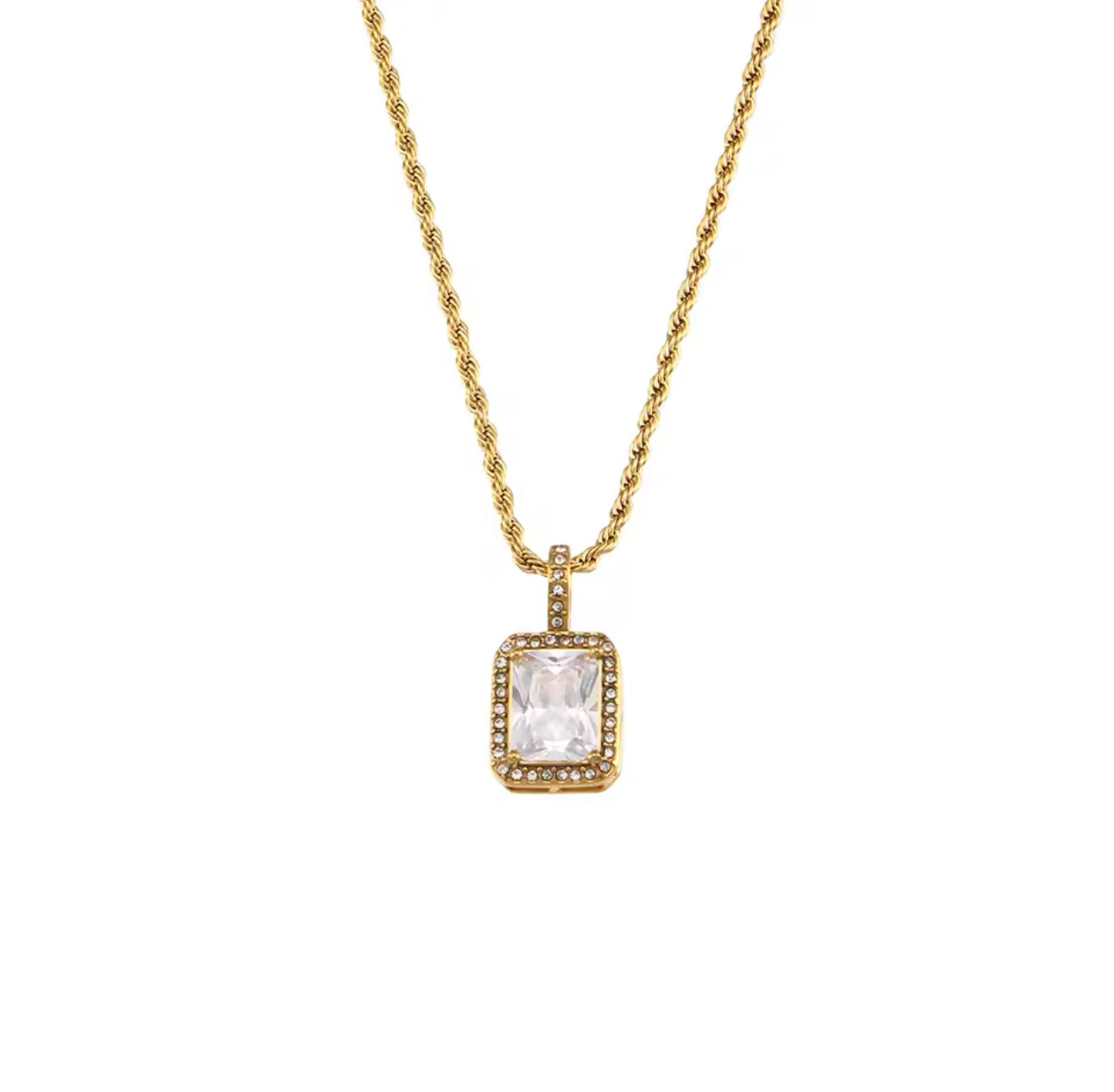 Cubic Zircon Stainless Steel Pendant Necklace - Gold