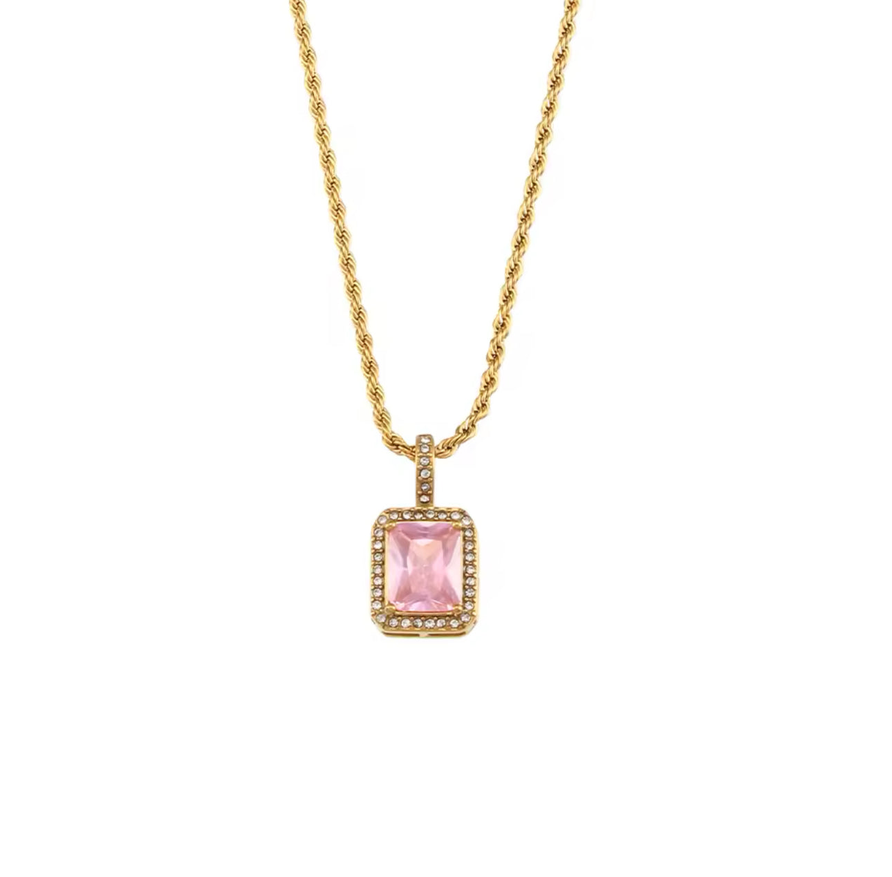 Cubic Zircon Stainless Steel Pendant Necklace - Gold