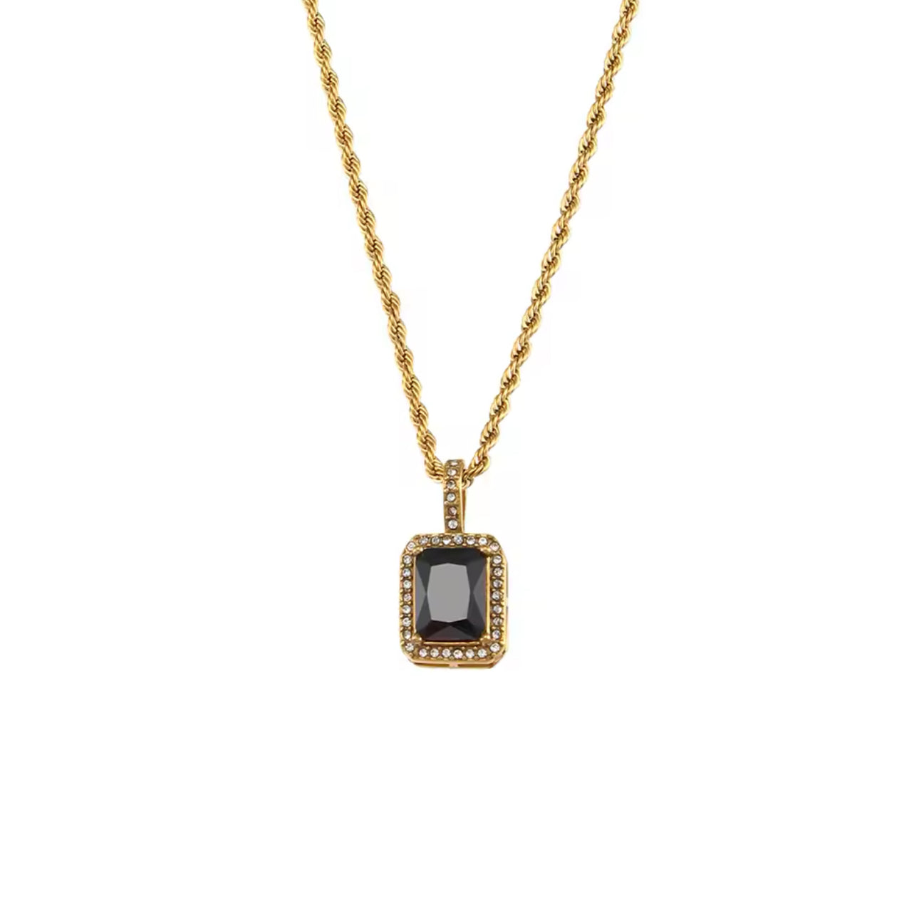 Cubic Zircon Stainless Steel Pendant Necklace - Gold
