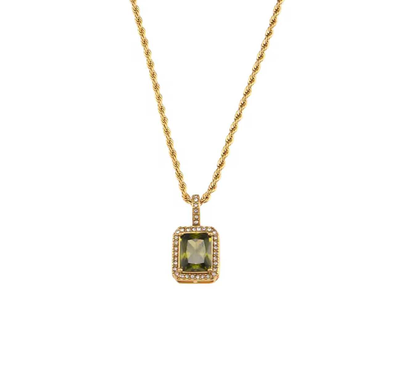Cubic Zircon Stainless Steel Pendant Necklace - Gold