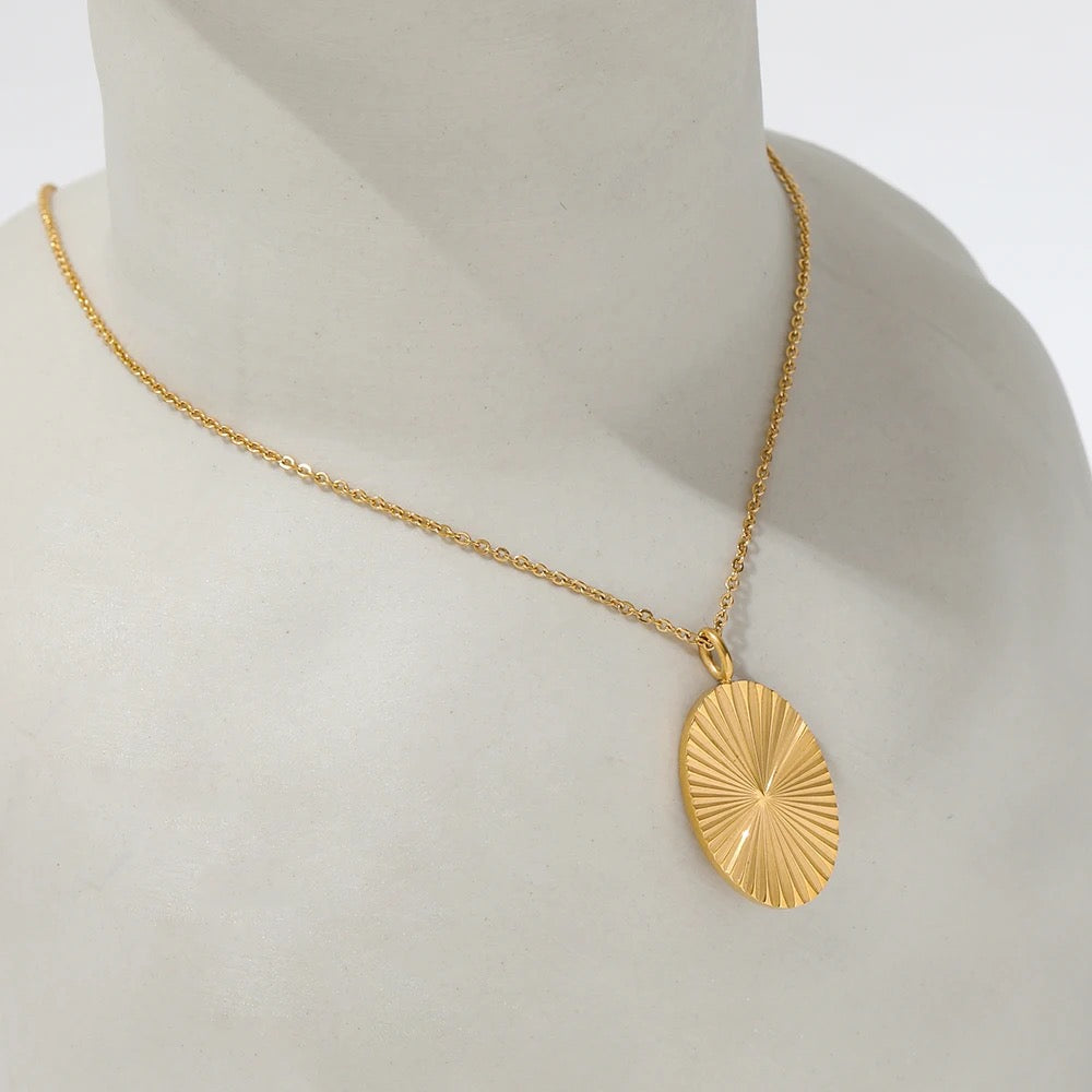 18K Gold Plated Sunburst Stainless Steel Necklace