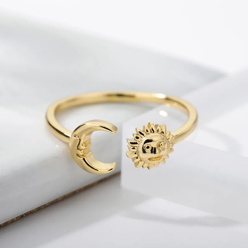 Minimalist Opal Sun Open Ring - Gold and Silver