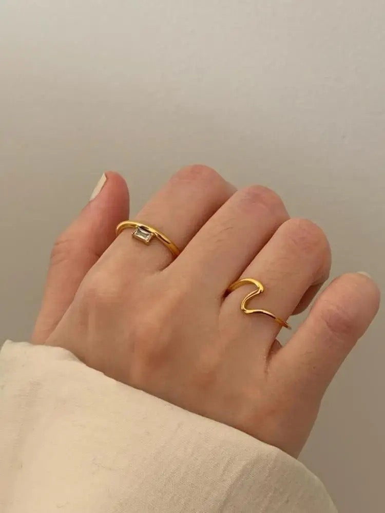 316L Stainless Steel Wave Ring - Gold