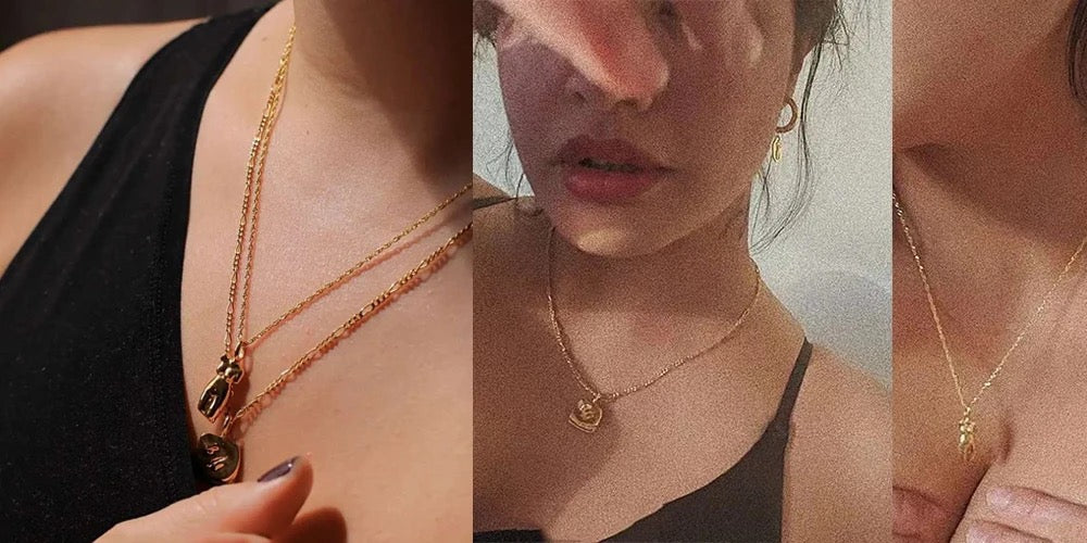 18K Gold Plated Body Pendant Abstract Face Necklace