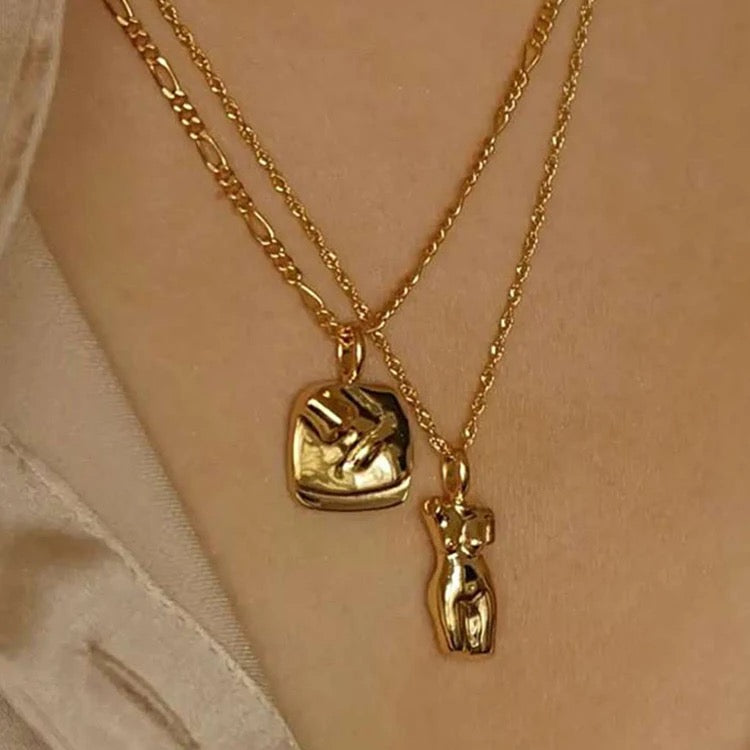 18K Gold Plated Body Pendant Abstract Face Necklace