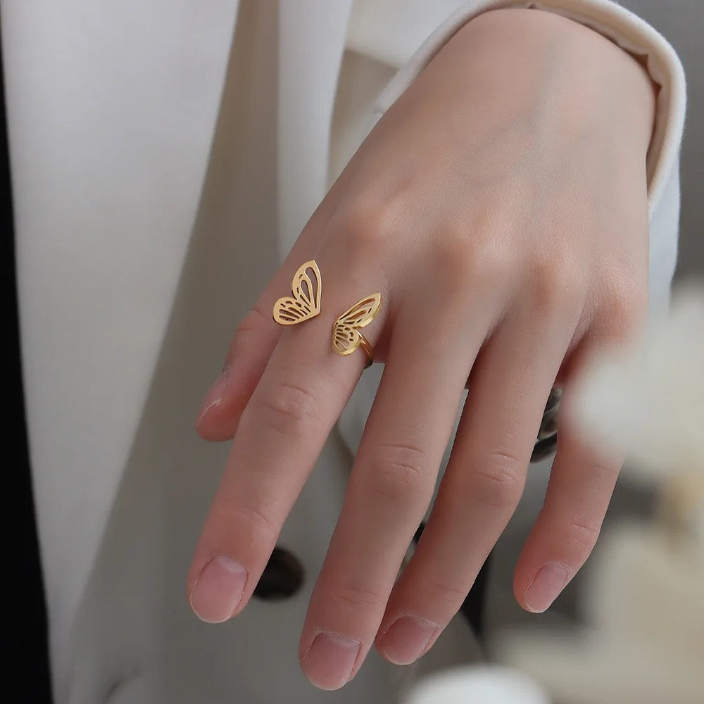 18K Gold Plated Open Butterfly Ring