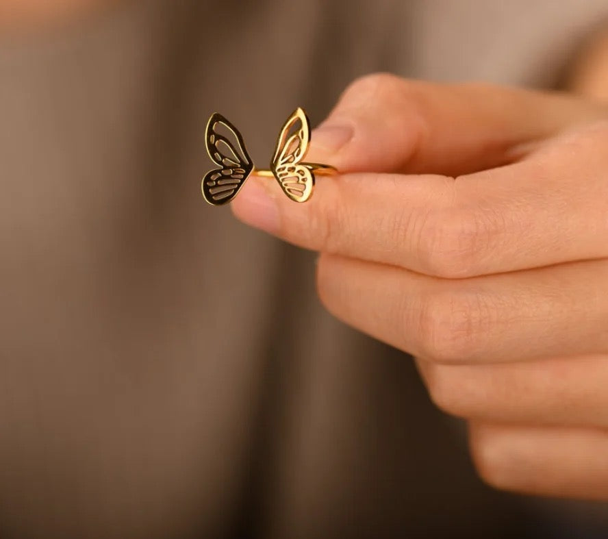 18K Gold Plated Open Butterfly Ring