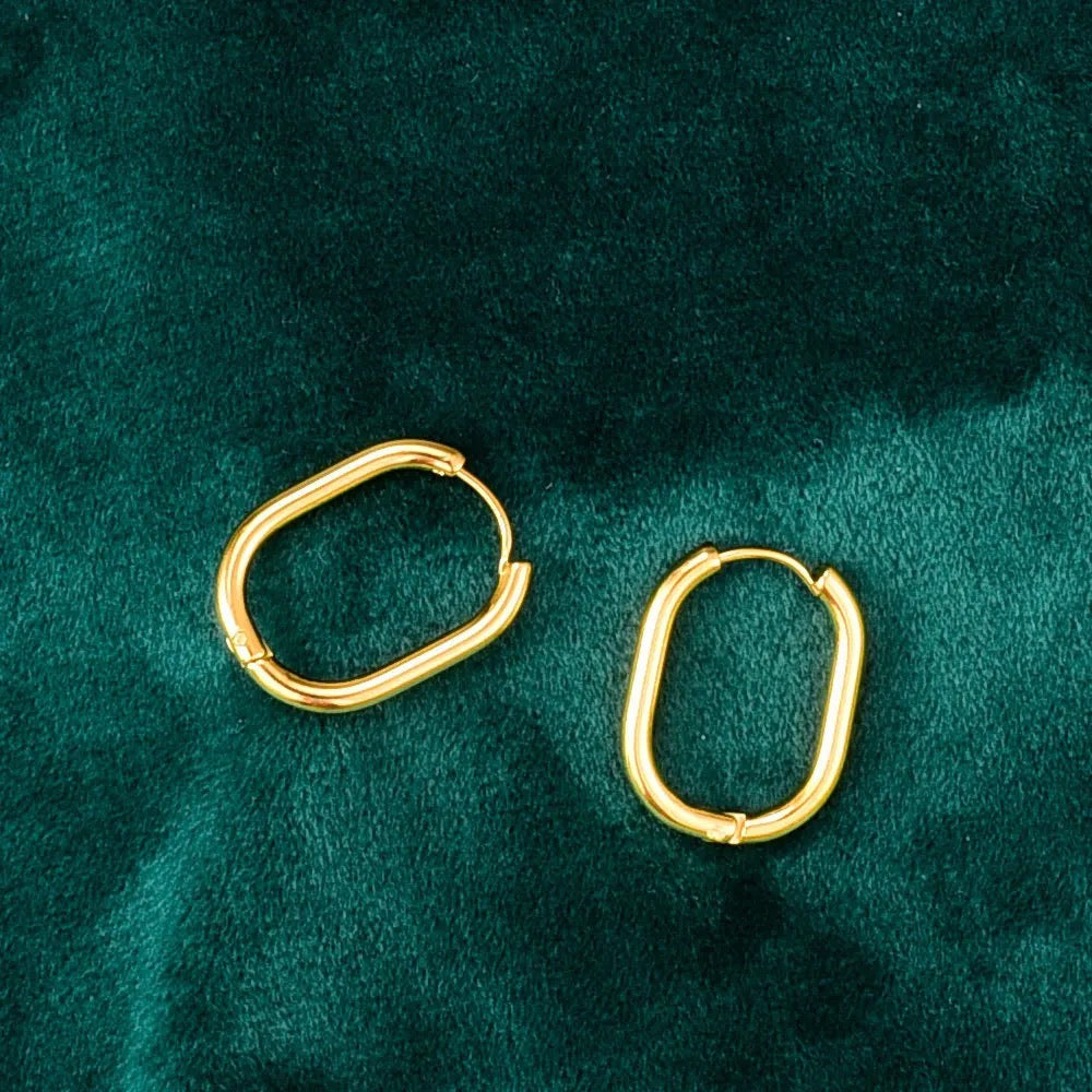 18k Gold Plated Oval Hoop Stainless Steel Earrings
