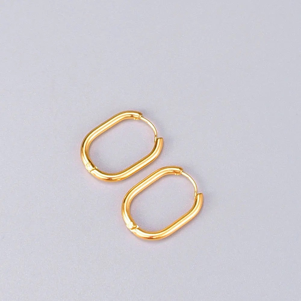 18k Gold Plated Oval Hoop Stainless Steel Earrings