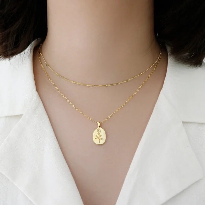 18K Gold Plated Rose Flower Necklace