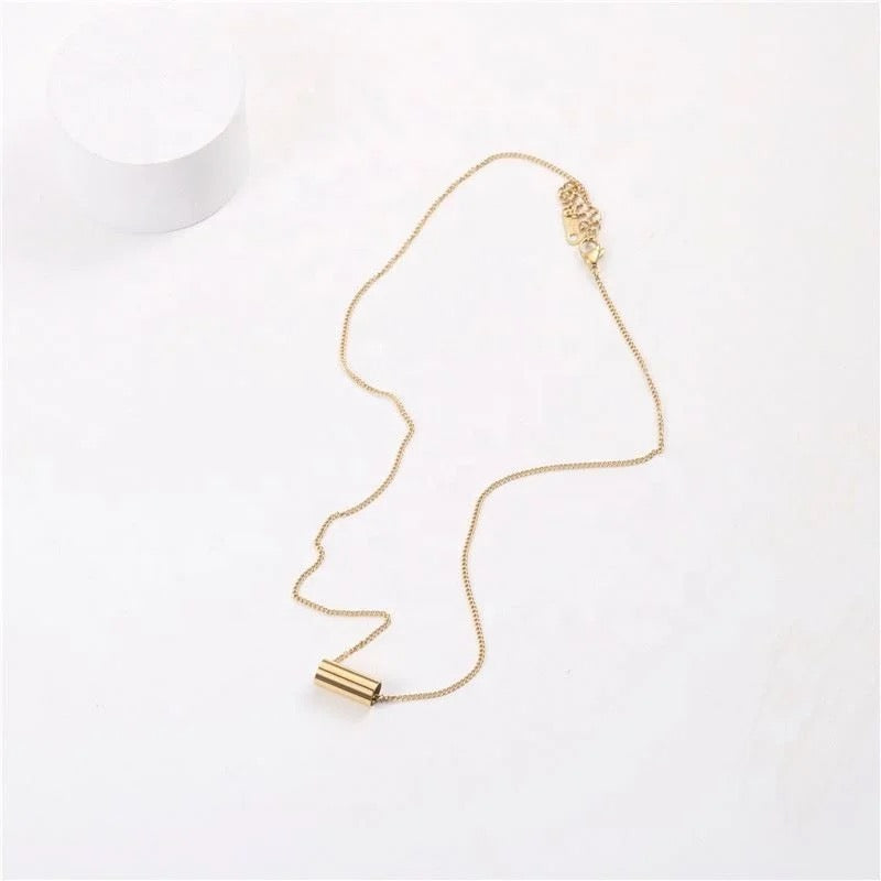 18k Gold Plated Tube Pendant Necklace