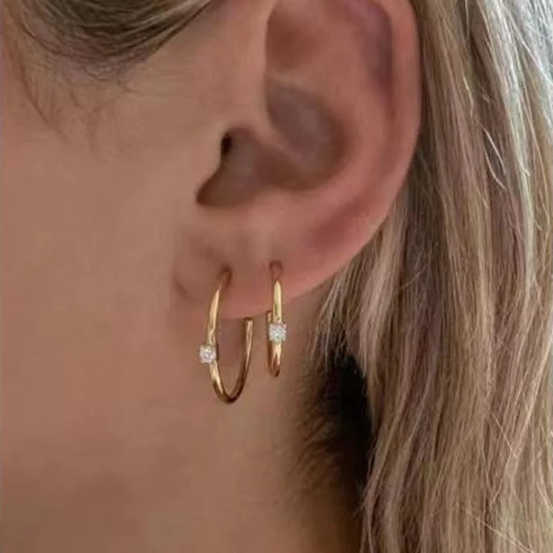18K Gold Plated Zircon Hoop Huggies Earring