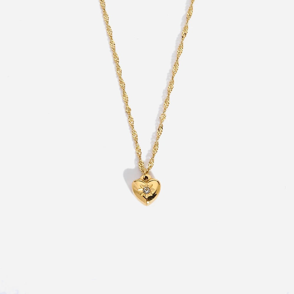 18k Gold Plated Zirconia Dainty Heart Pendant Necklace