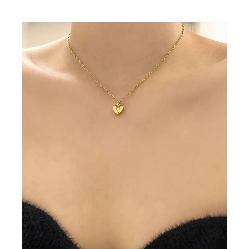 18k Gold Plated Zirconia Dainty Heart Pendant Necklace
