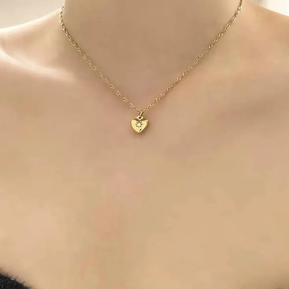 18k Gold Plated Zirconia Dainty Heart Pendant Necklace