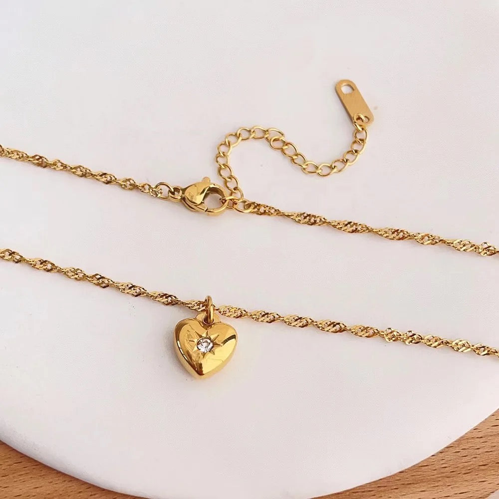 18k Gold Plated Zirconia Dainty Heart Pendant Necklace