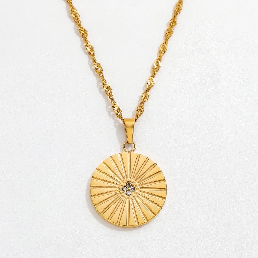 Beautiful Zirconia Coin Pendant Necklace