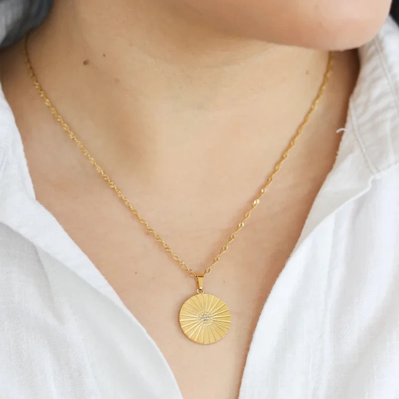Beautiful Zirconia Coin Pendant Necklace