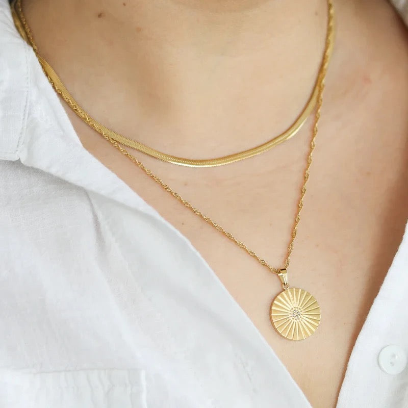 Beautiful Zirconia Coin Pendant Necklace