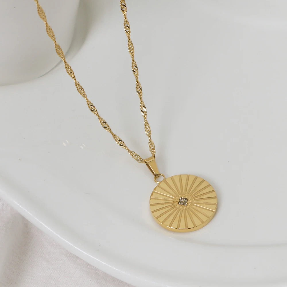 Beautiful Zirconia Coin Pendant Necklace
