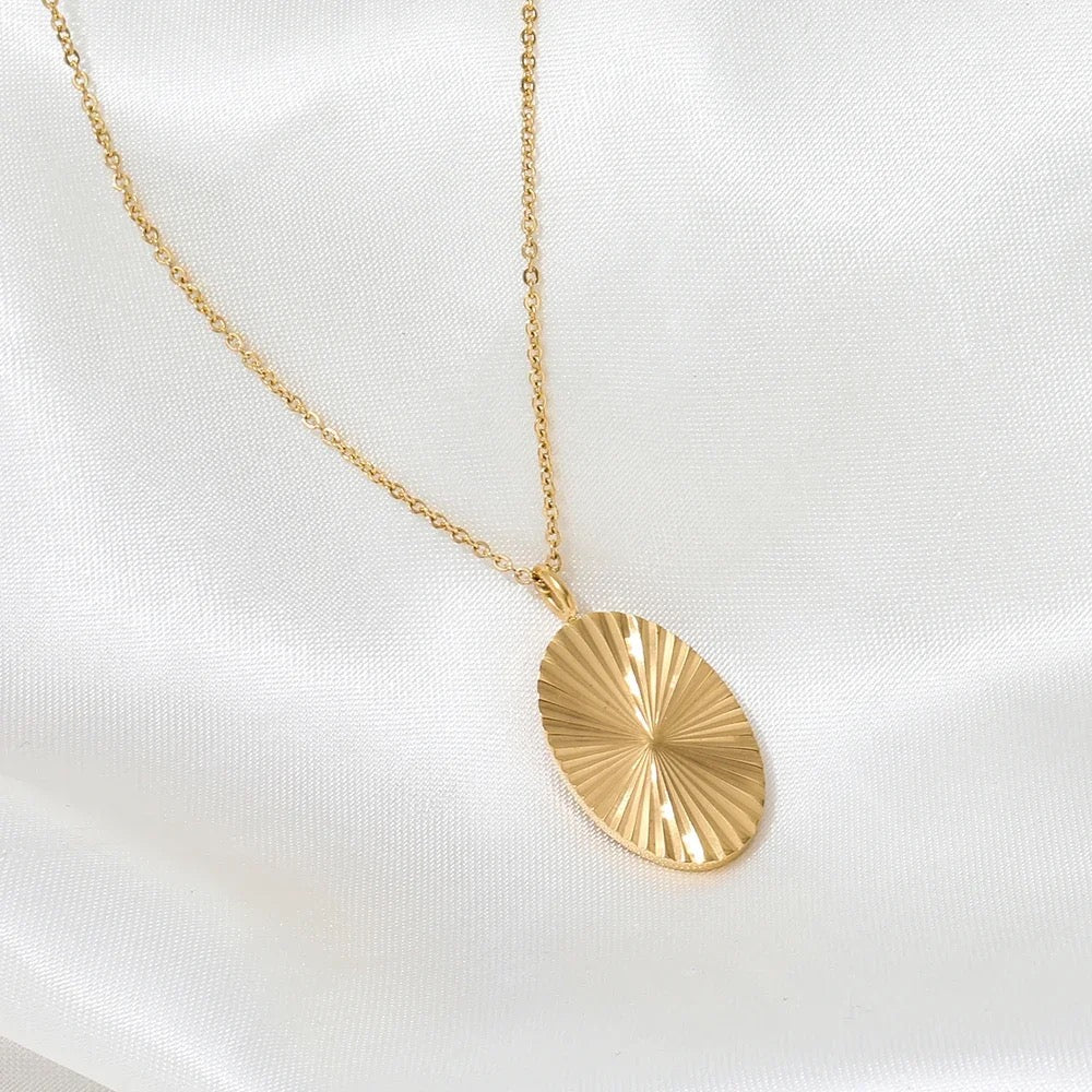 18K Gold Plated Sunburst Stainless Steel Necklace