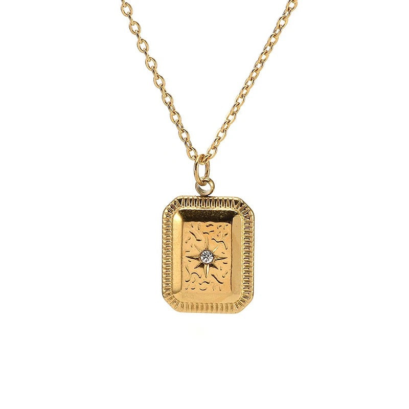 CZ Star Burst 18K Gold Plated Stainless Steel Pendant necklace