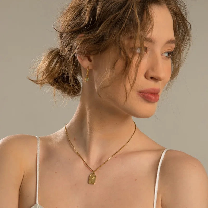 Dainty Moon Rectangle Pendant Necklace