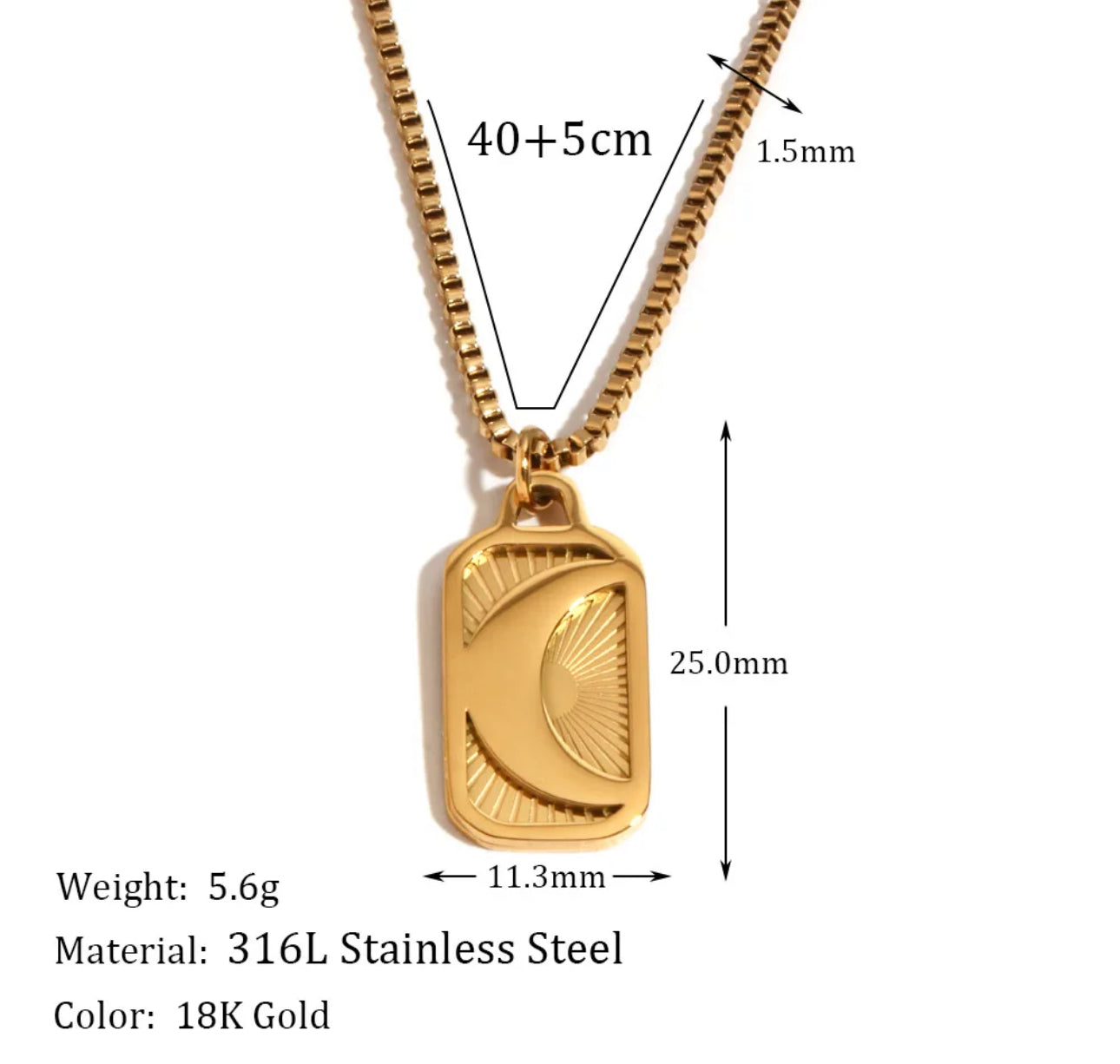 Dainty Moon Rectangle Pendant Necklace