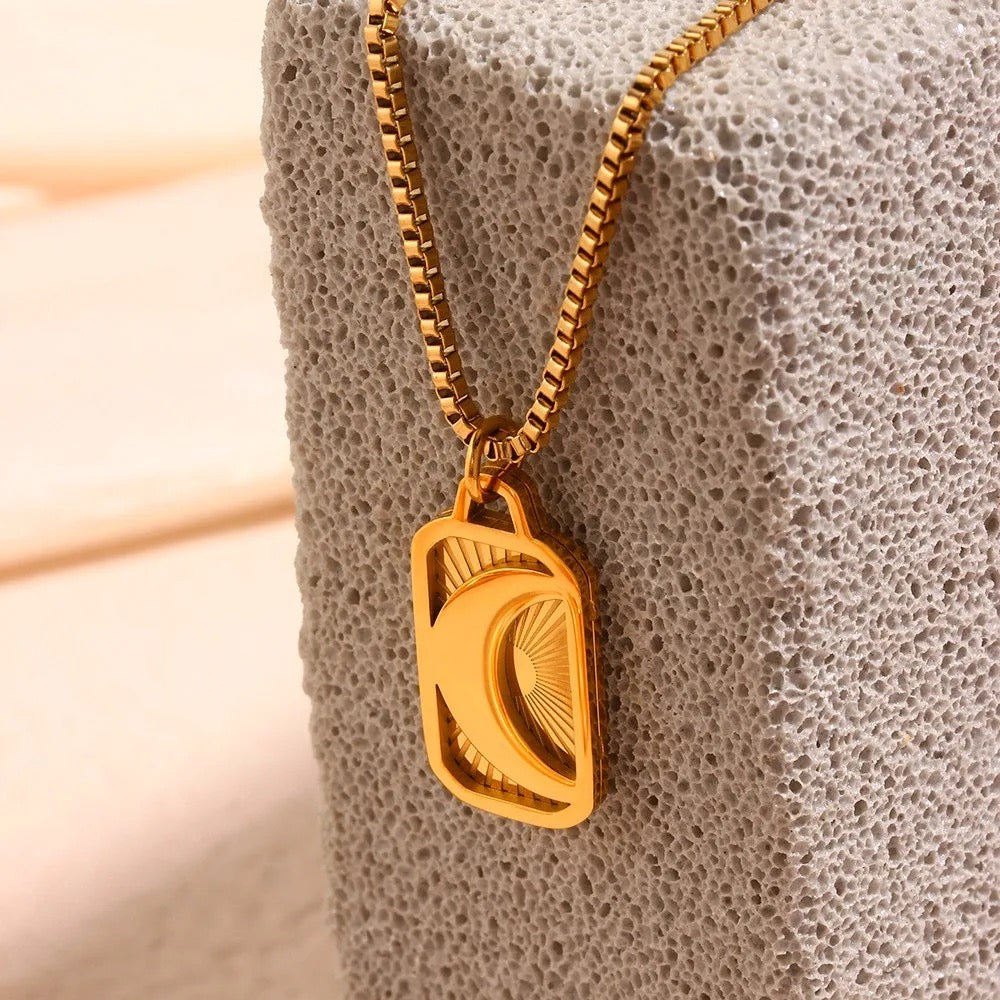 Dainty Moon Rectangle Pendant Necklace