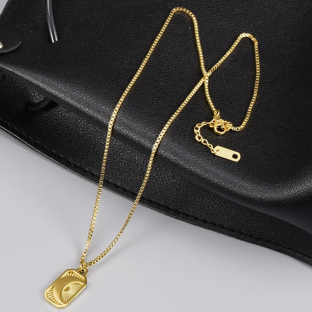 Dainty Moon Rectangle Pendant Necklace