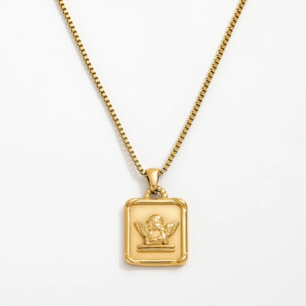 Elegant 18k Gold Pendant on Stainless Steel Necklace