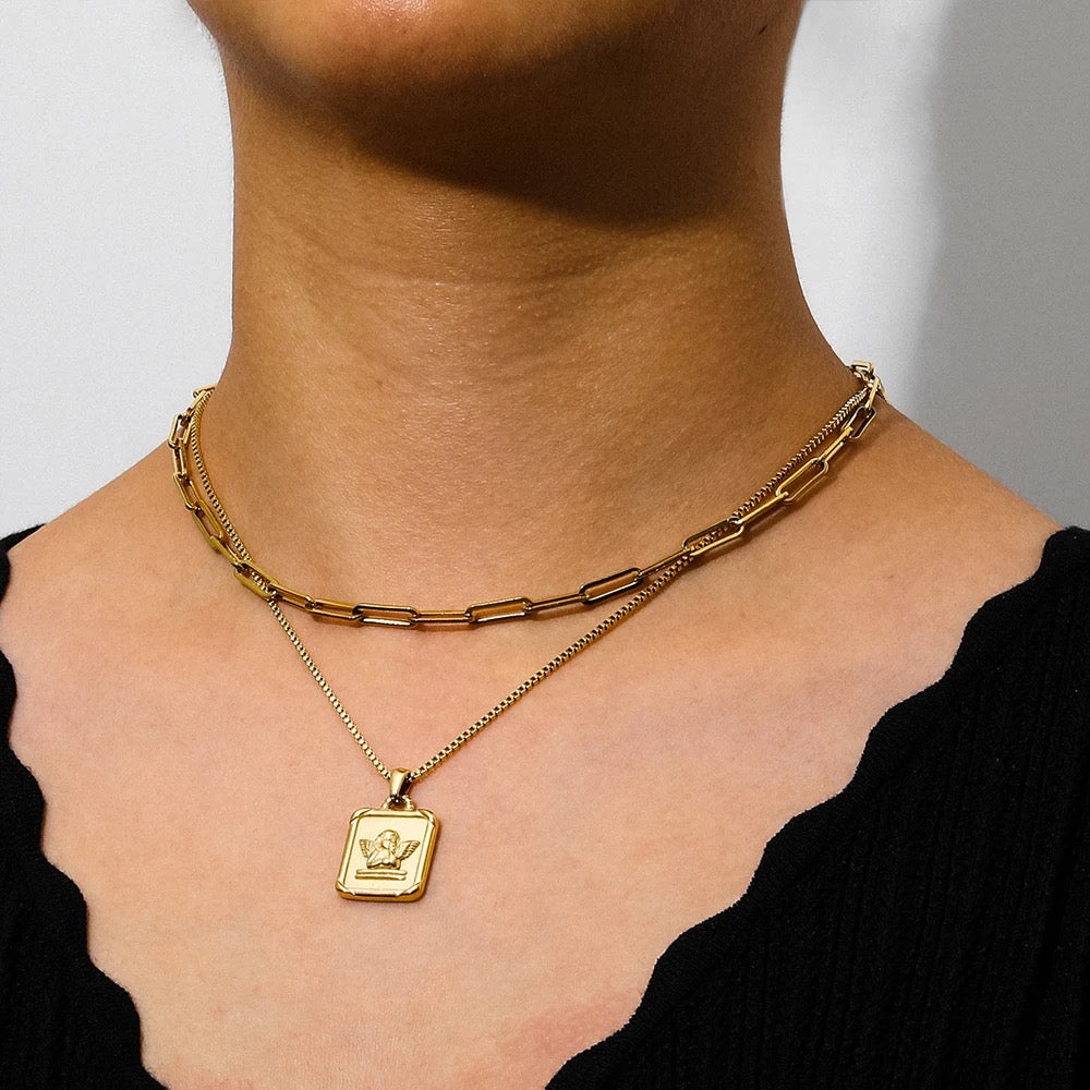 Elegant 18k Gold Pendant on Stainless Steel Necklace