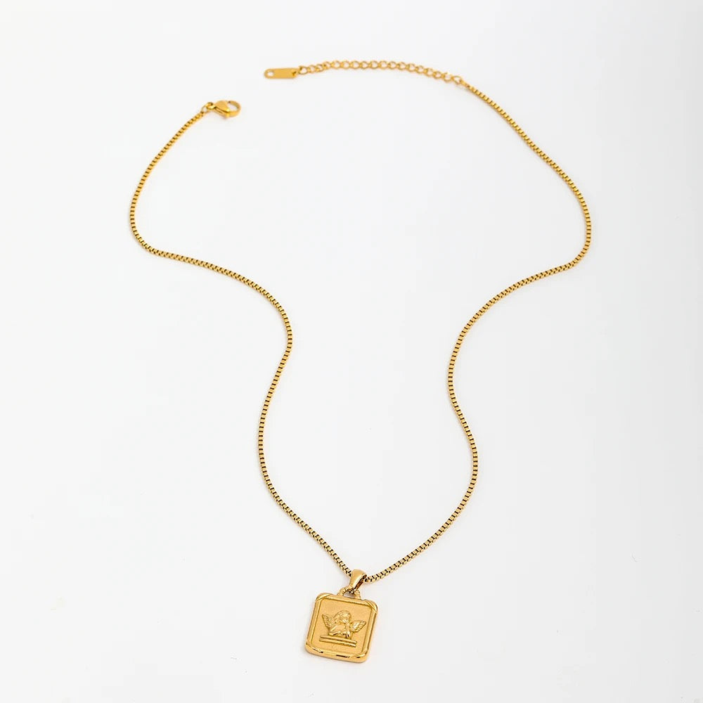 Elegant 18k Gold Pendant on Stainless Steel Necklace