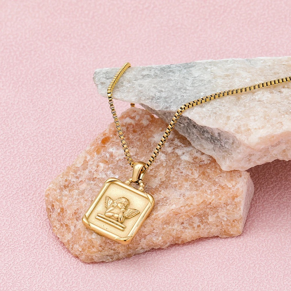Elegant 18k Gold Pendant on Stainless Steel Necklace