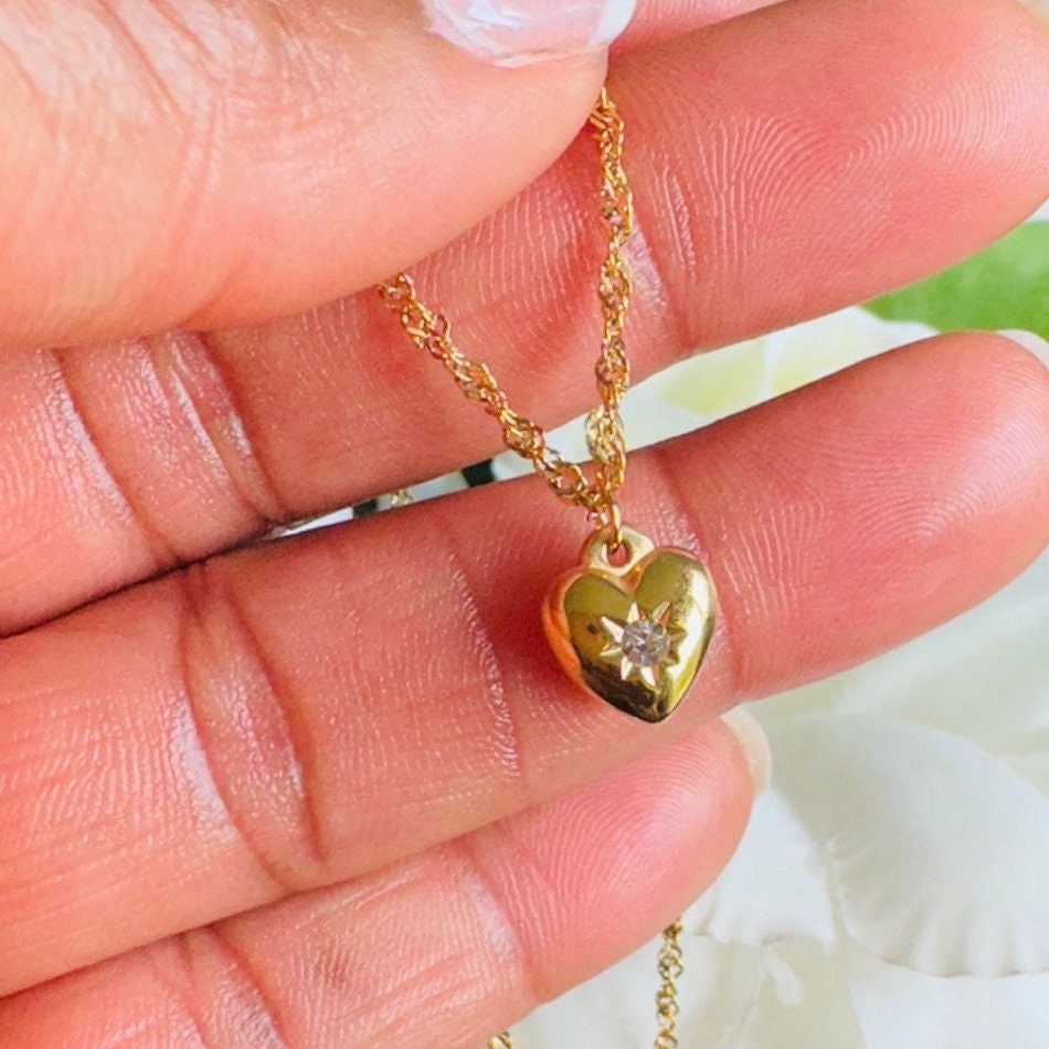 18k Gold Plated Zirconia Dainty Heart Pendant Necklace