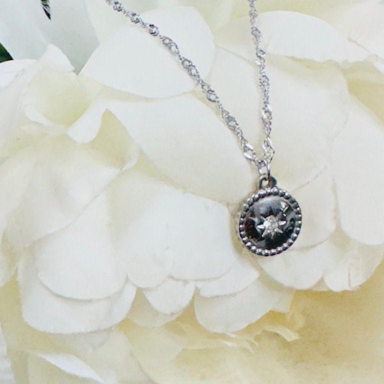 Silver Sunburst Round Pendant Twisted Chain Necklace