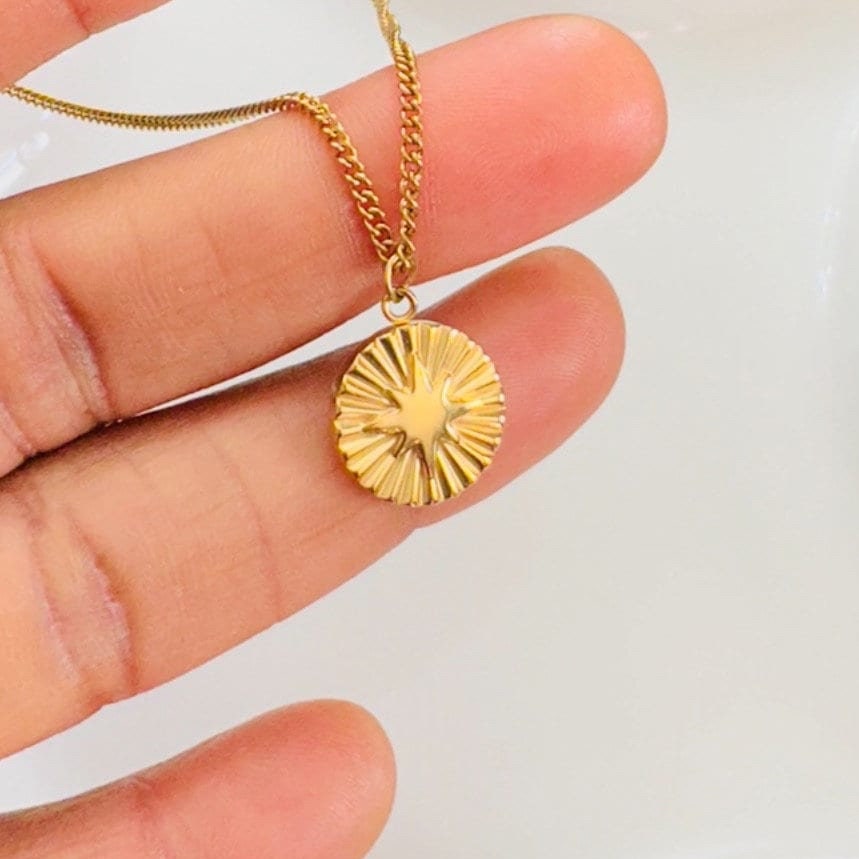 Round 18K Gold Sunshine Pendant Necklace