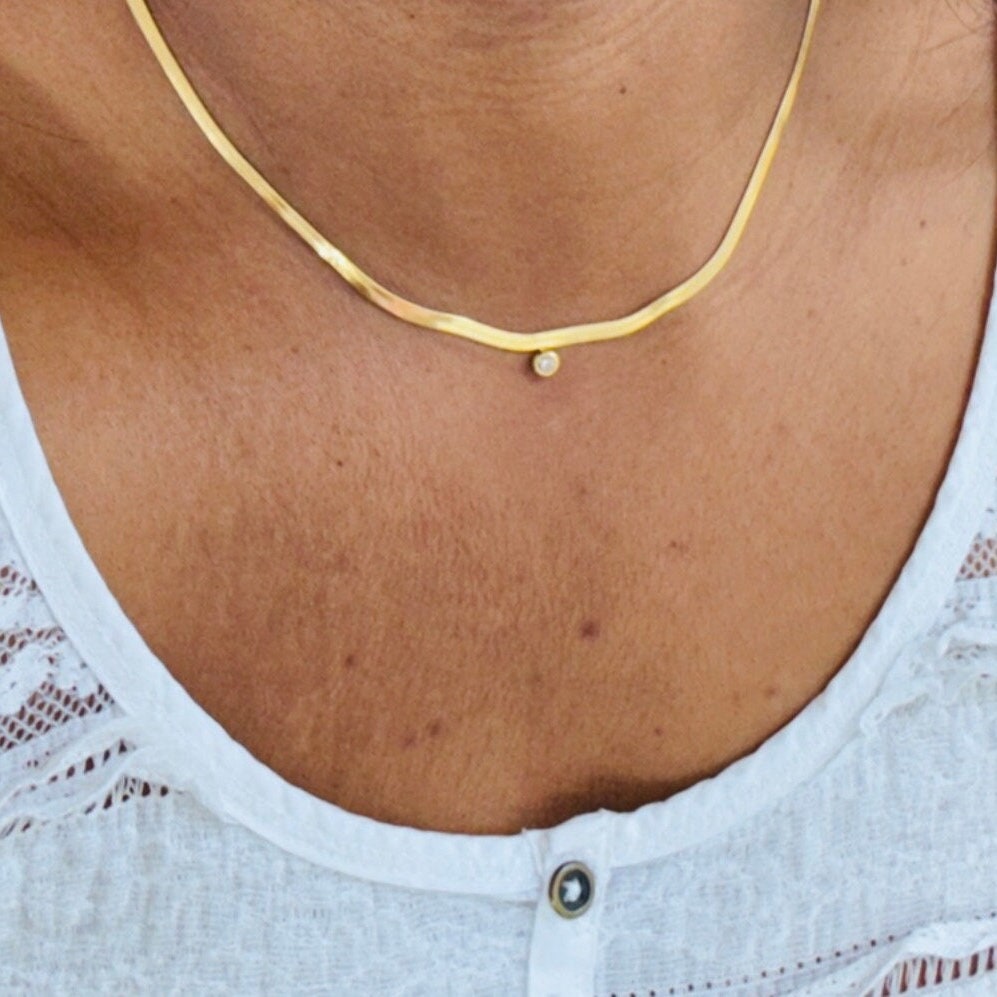 18K Thick Gold Herringbone Snake Necklace