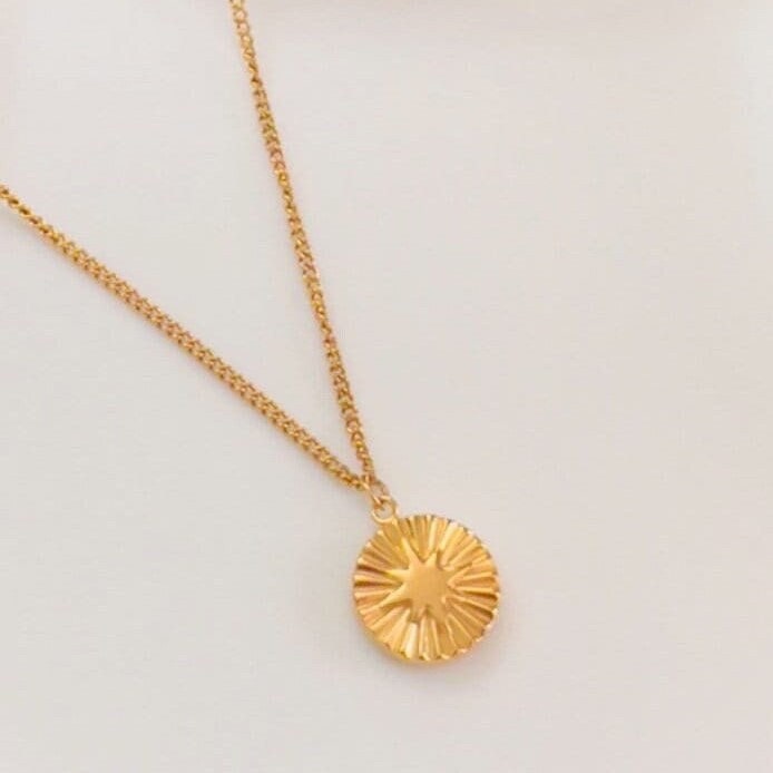 Round 18K Gold Sunshine Pendant Necklace