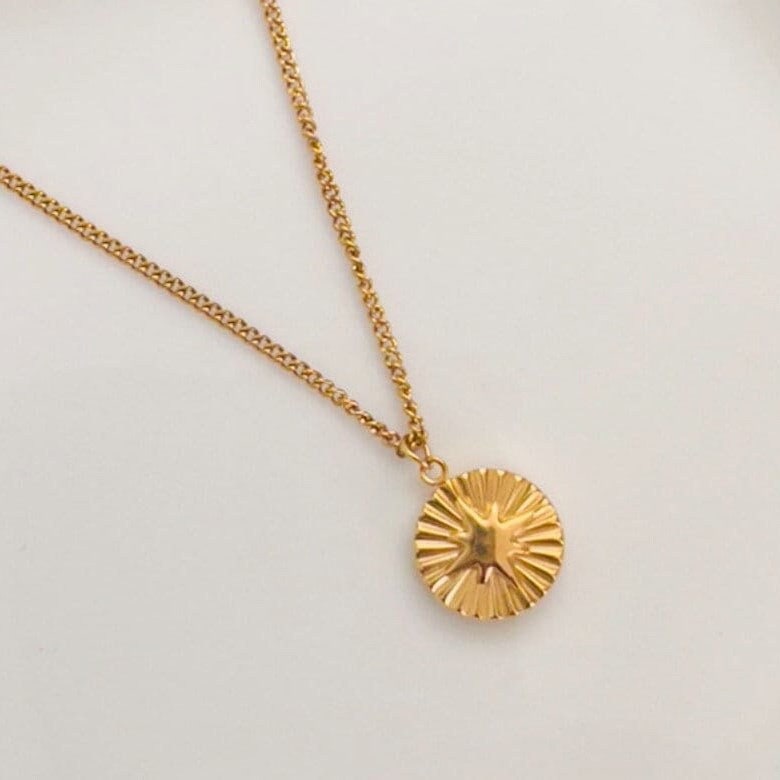 Round 18K Gold Sunshine Pendant Necklace