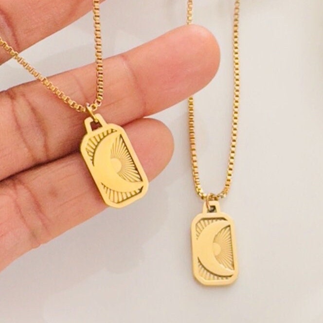 Dainty Moon Rectangle Pendant Necklace