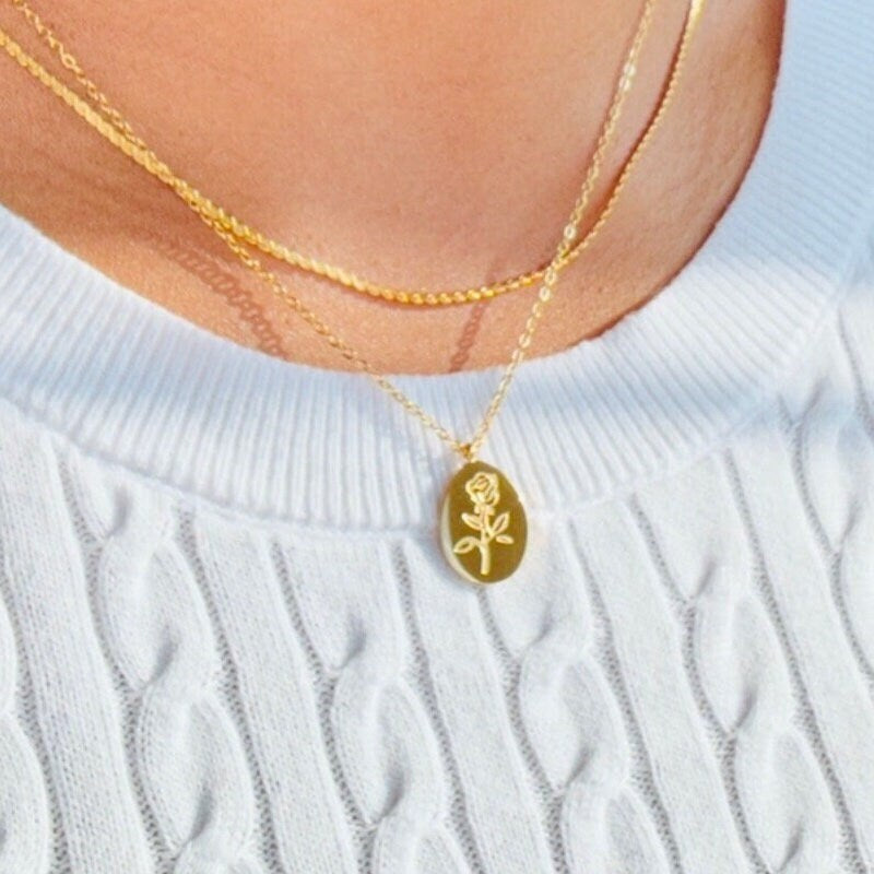 18K Gold Plated Rose Flower Necklace
