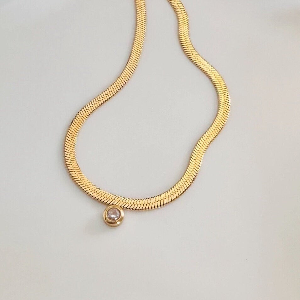 18K Thick Gold Herringbone Snake Necklace