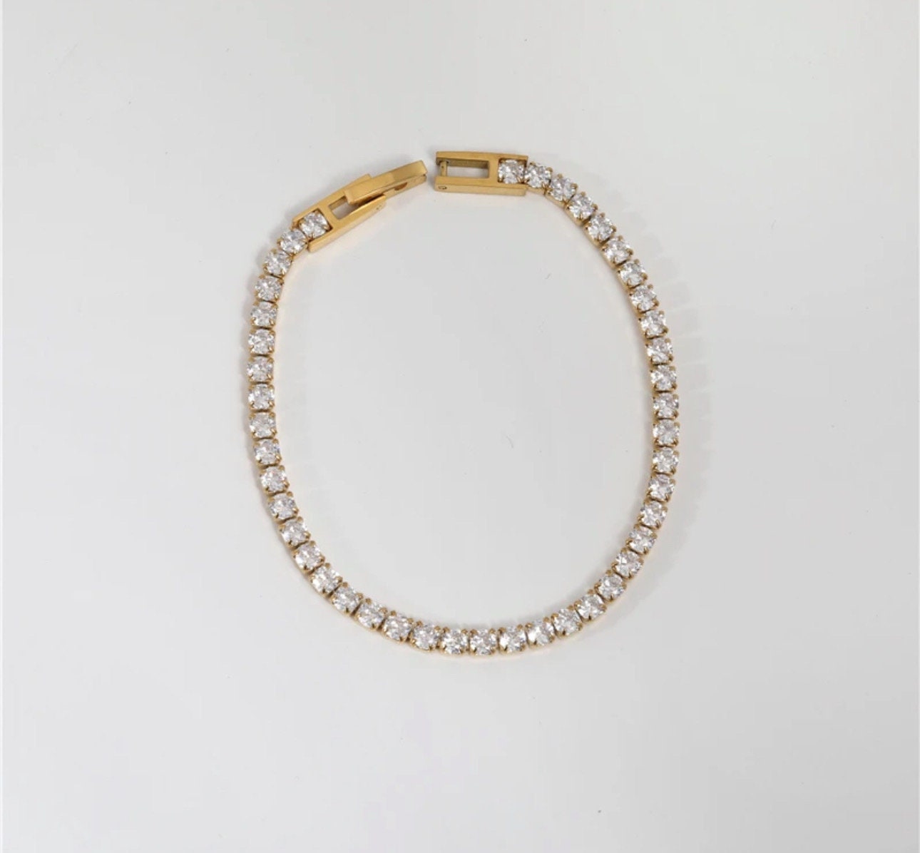 18K Gold Classic Tennis Necklace and Bracelet Set