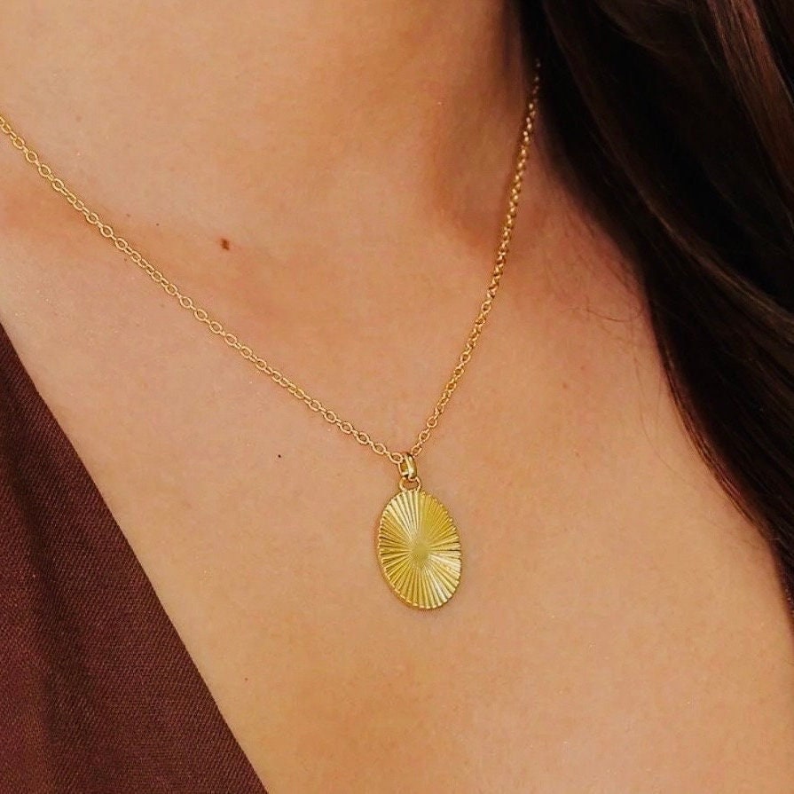 18K Gold Plated Sunburst Stainless Steel Necklace