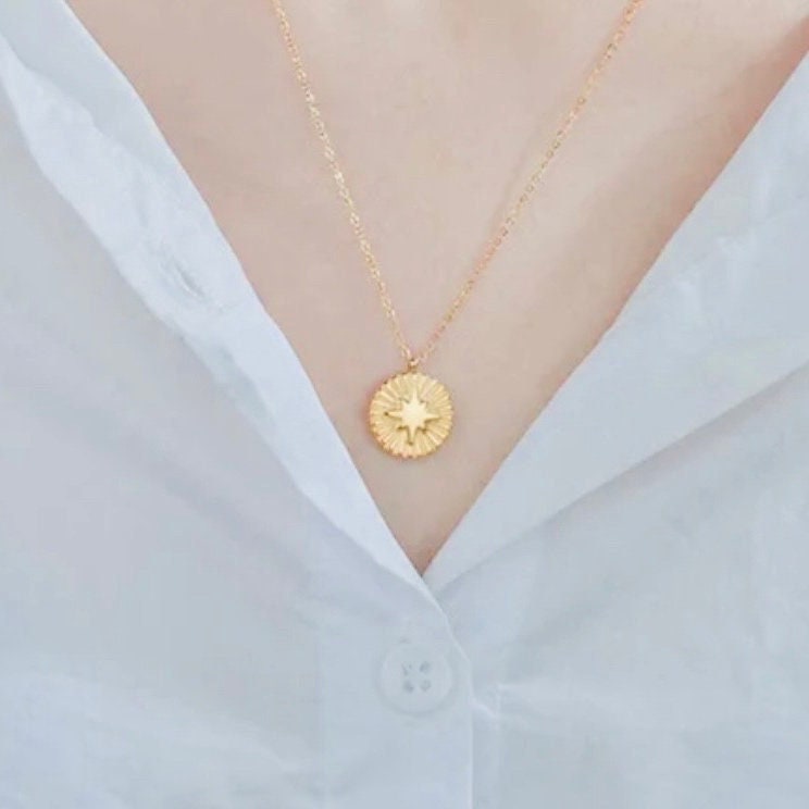 Round 18K Gold Sunshine Pendant Necklace