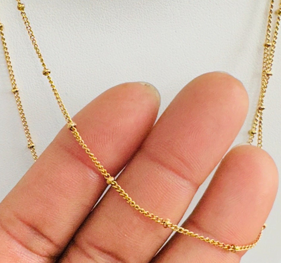 Double Layer 18K Gold Dainty Bead Chain Necklace