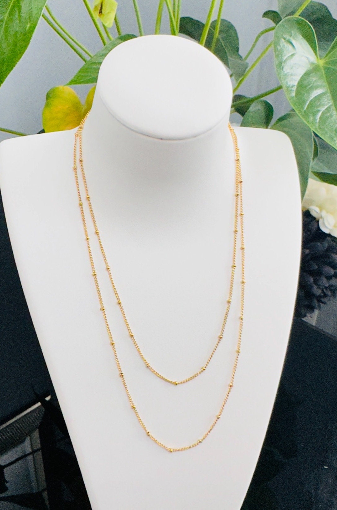 Double Layer 18K Gold Dainty Bead Chain Necklace