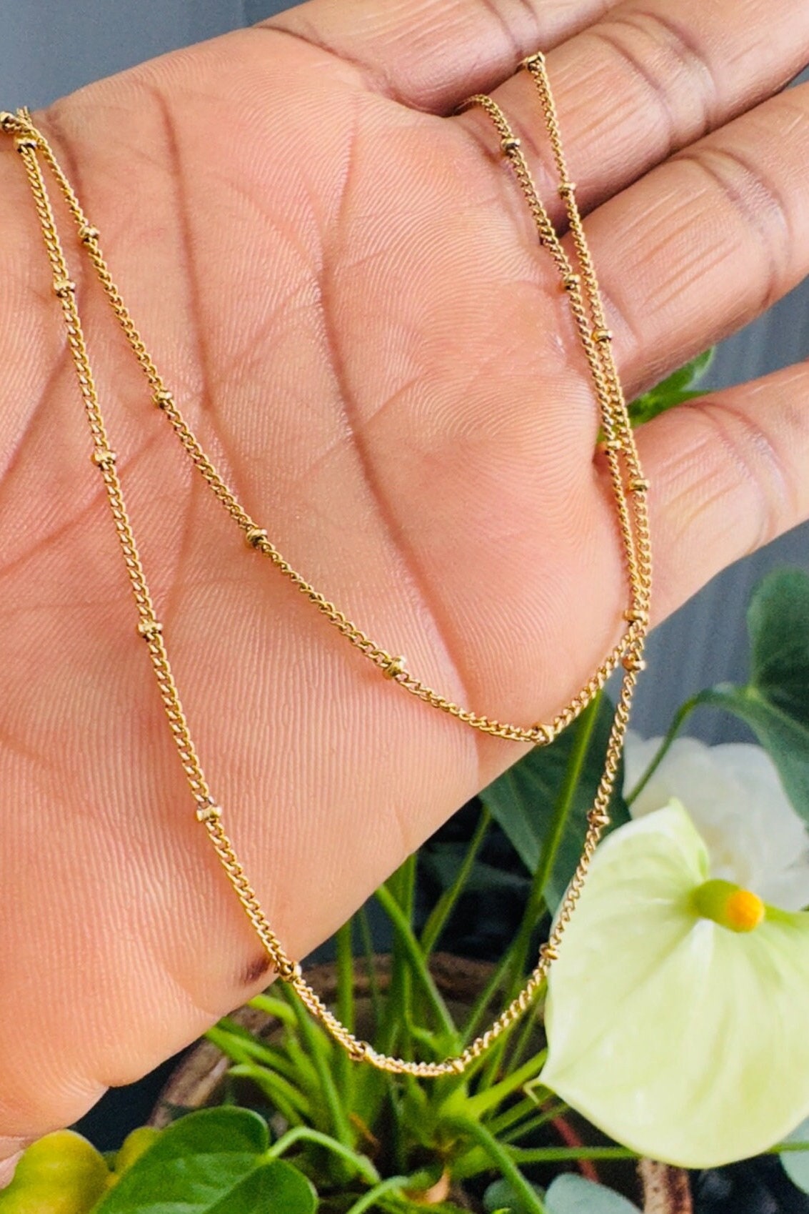 Double Layer 18K Gold Dainty Bead Chain Necklace