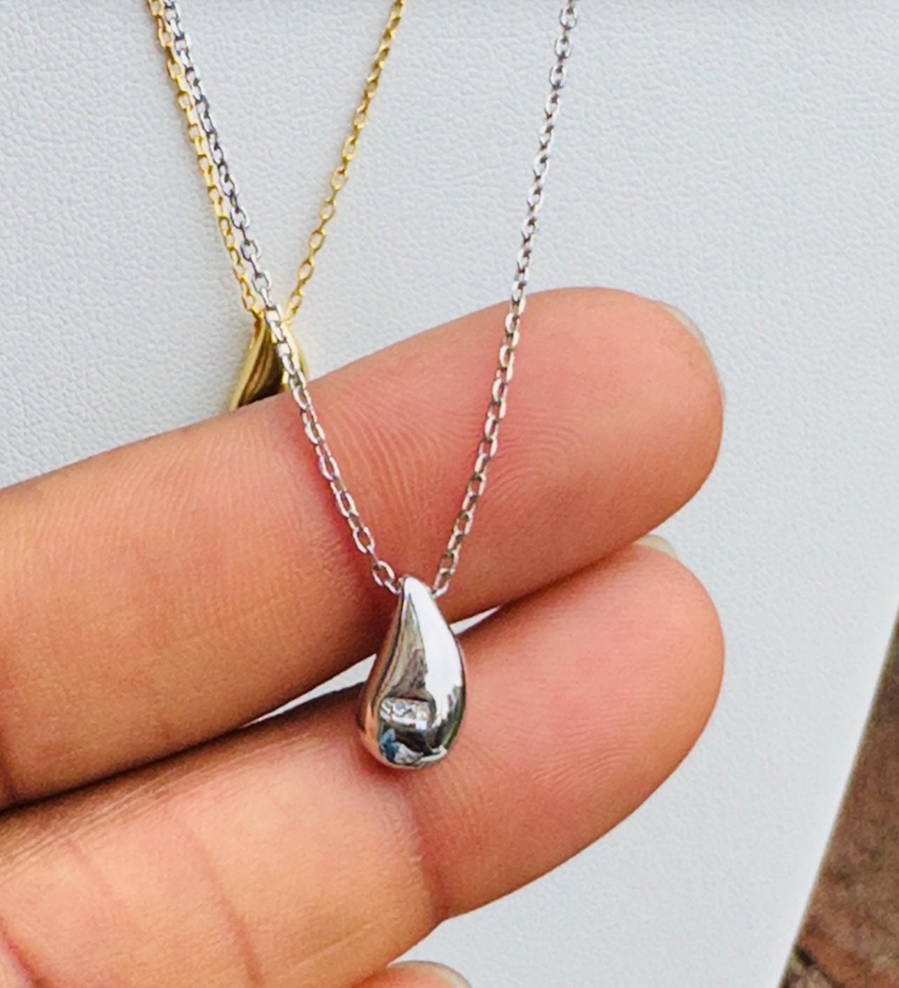 Simple Gold Silver Waterdrop Necklace